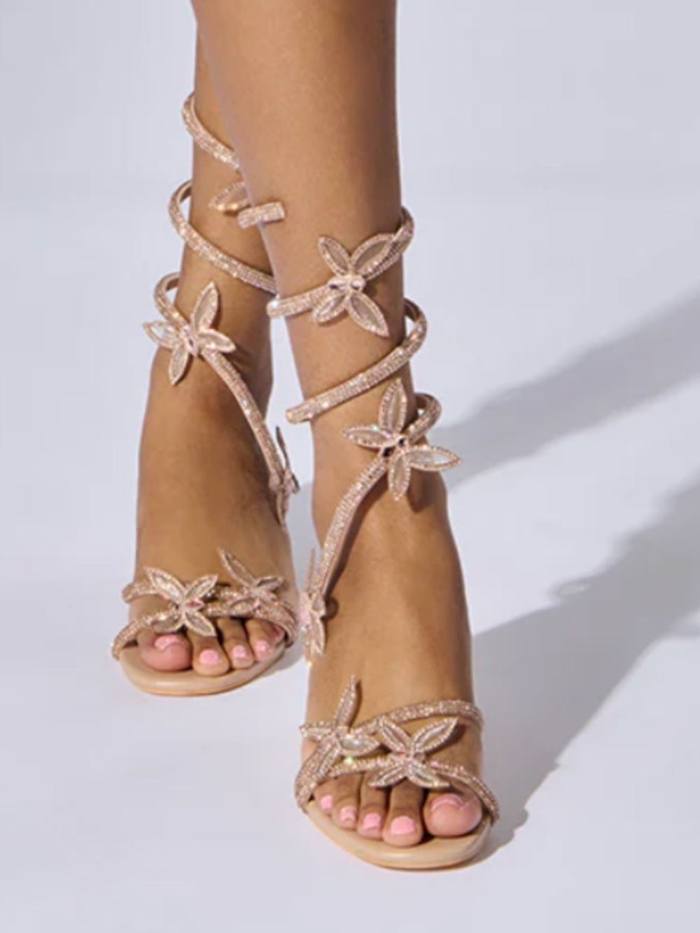 Azalea Wang Quinton Crystal Butterfly Ankle Wrap Sandals Block Heel Shoes $89